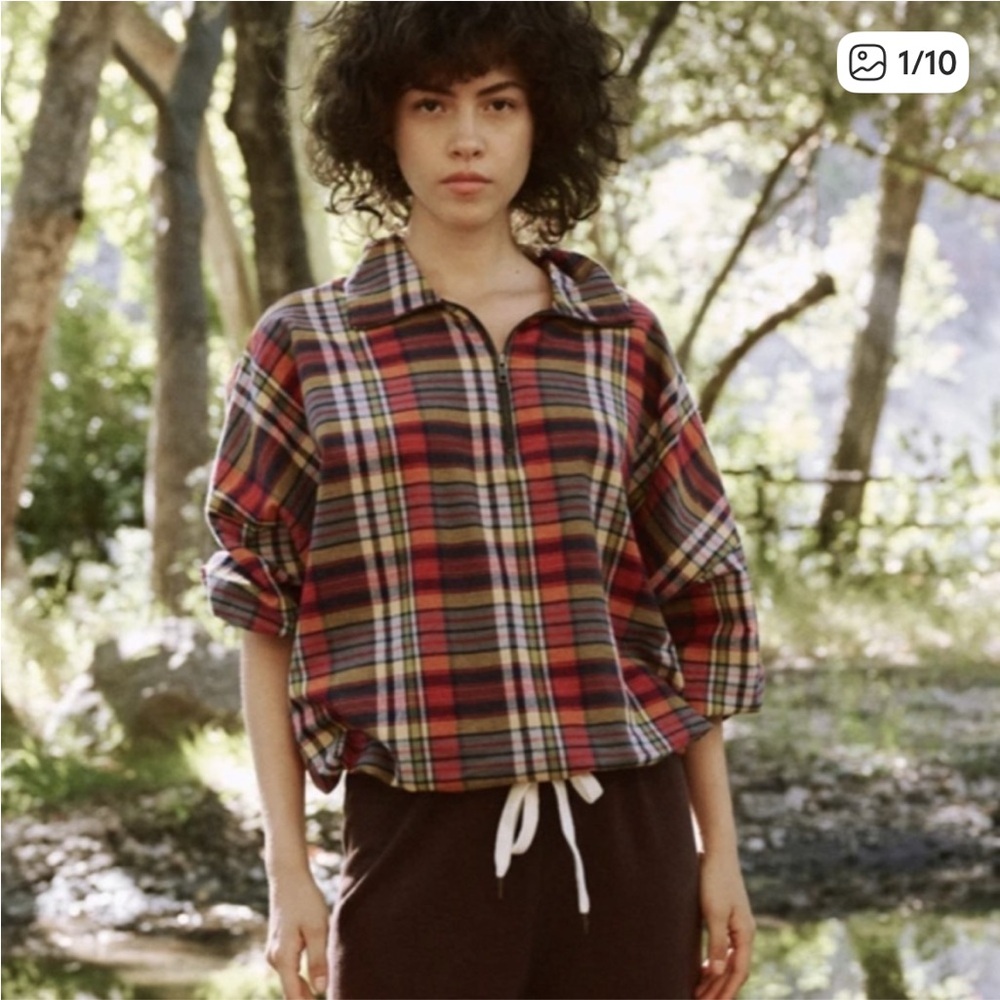THE GREAT. Journey Pullover Plaid Quarter Zip Size 1 or Small